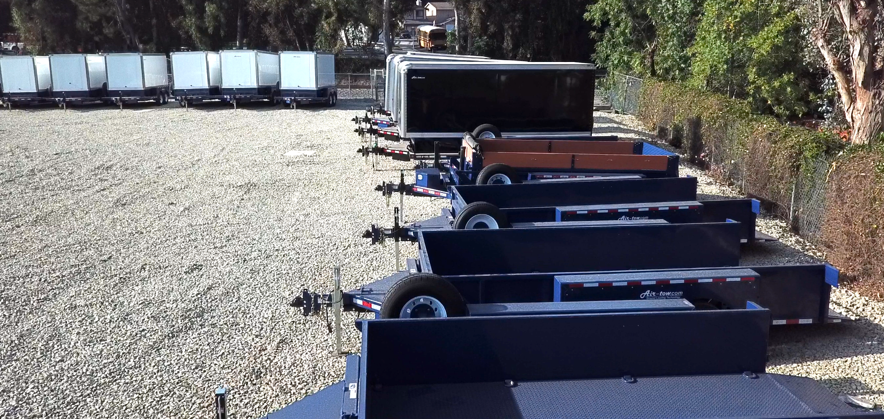 Lineup of trailers on lot